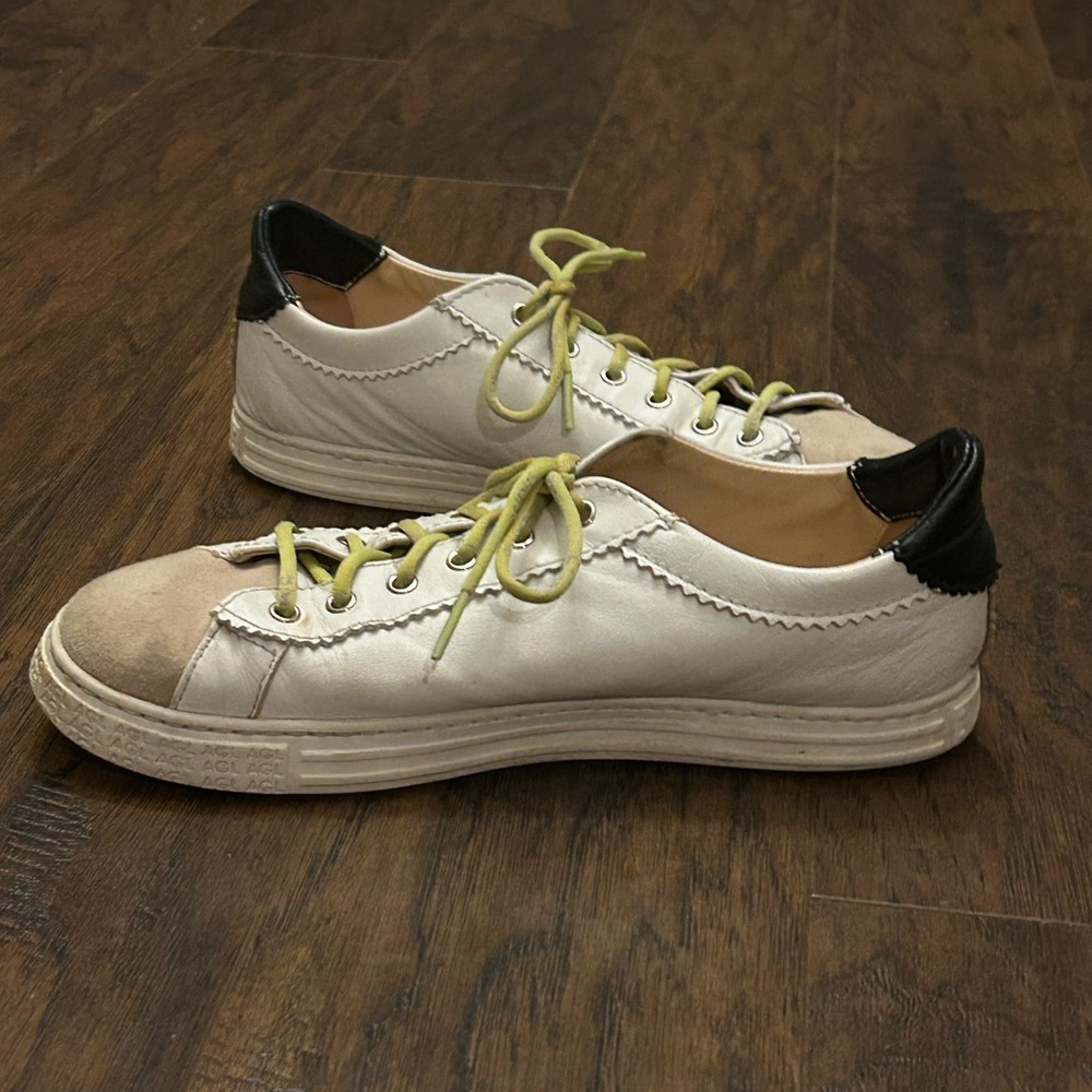 AGL (Attilio Giusti Leombruni) White Black Tan Leather 
Suede Sneaker Size 7.5